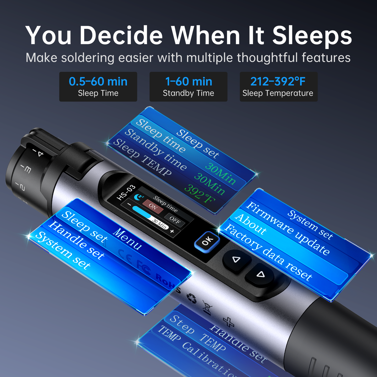FNIRSI® HS-03 Cordless Soldering Iron, USB-C, 100–450°C كاوية محمولة