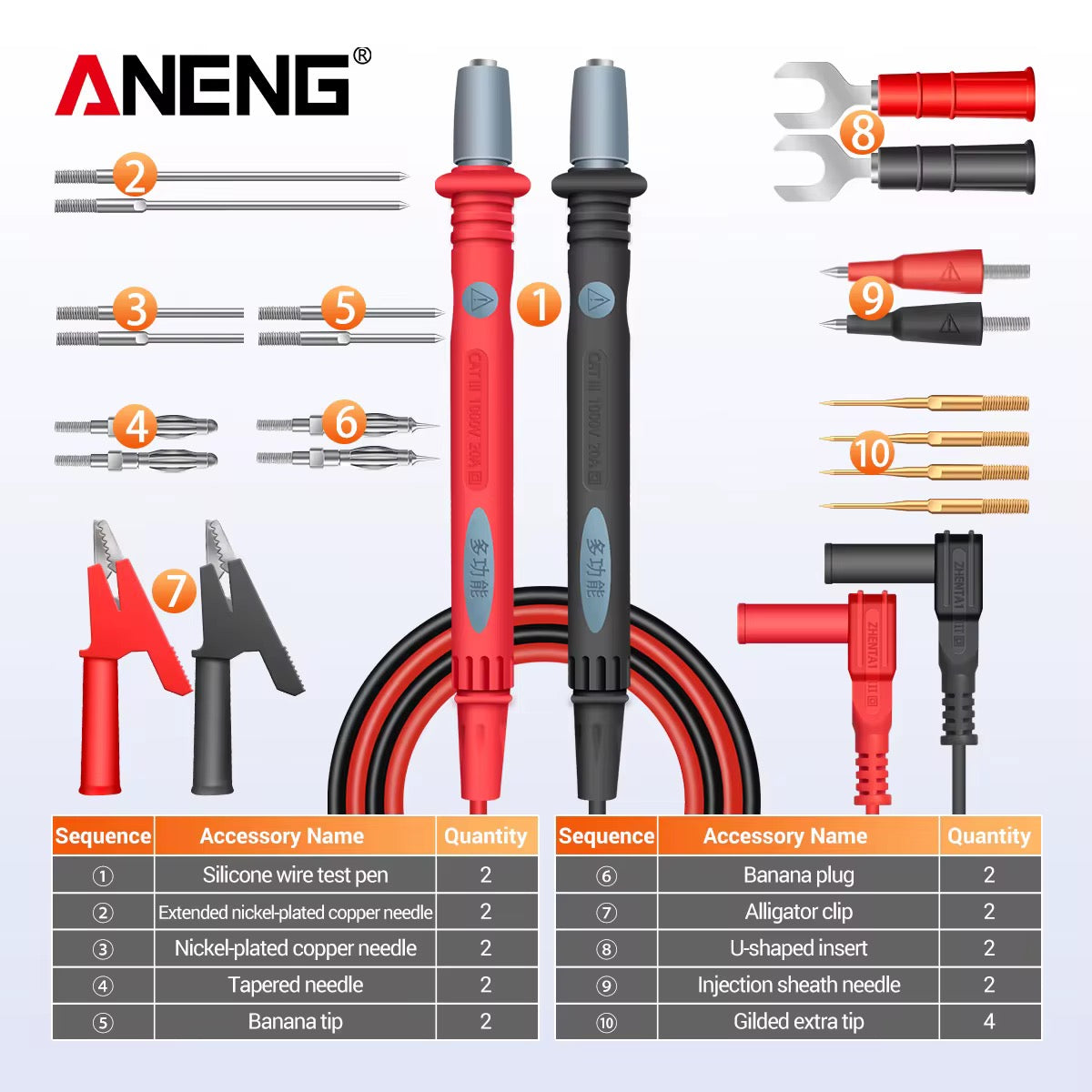 Aneng PT1028 1000V 22 in 1 Multi-Function Multimeter Probe Kit خيط ملتي متر مجموعة متكاملة