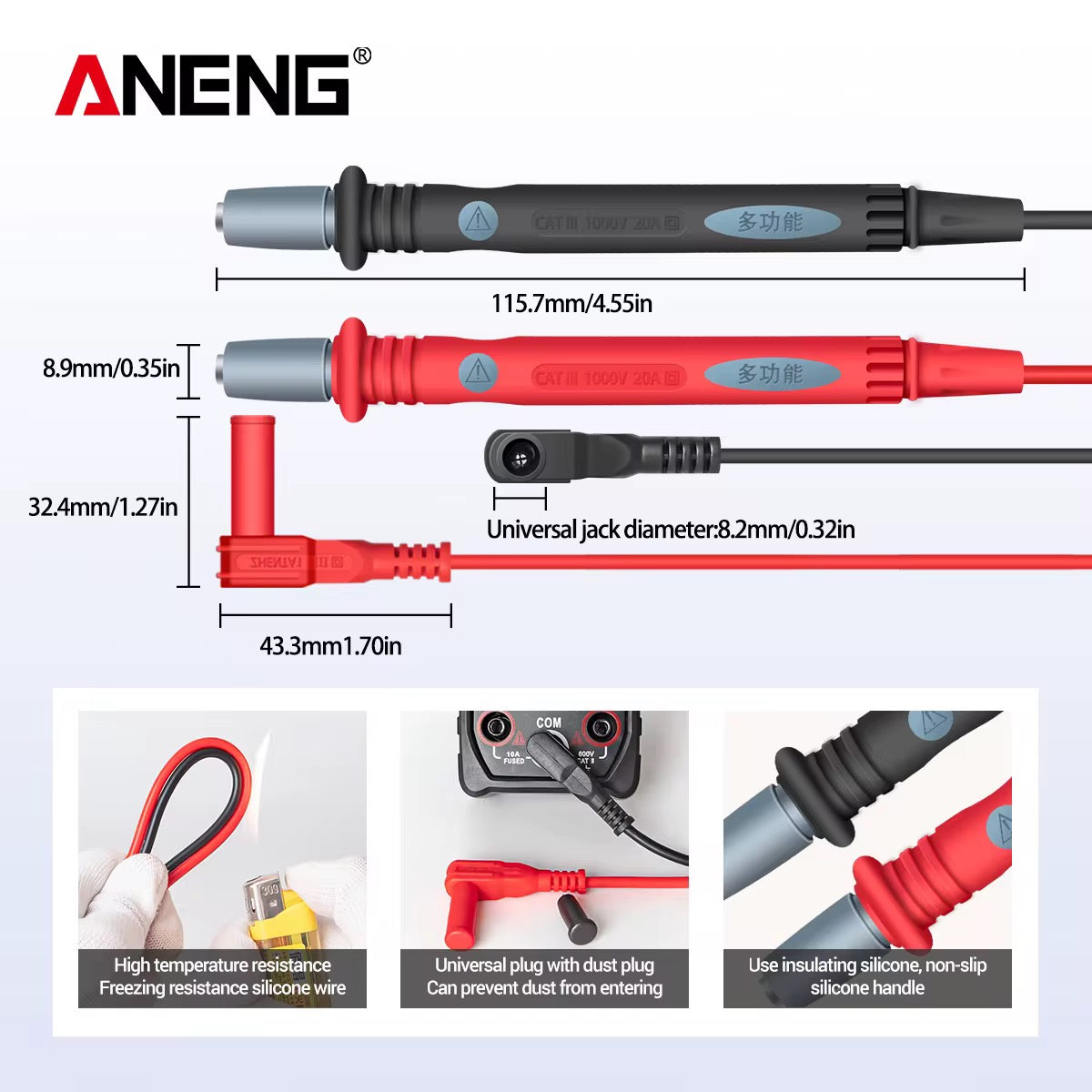 Aneng PT1028 1000V 22 in 1 Multi-Function Multimeter Probe Kit خيط ملتي متر مجموعة متكاملة