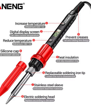 Aneng SL105 60W LCD Adjustable Soldering Iron كاوية لحام متغيرة بالشاشة