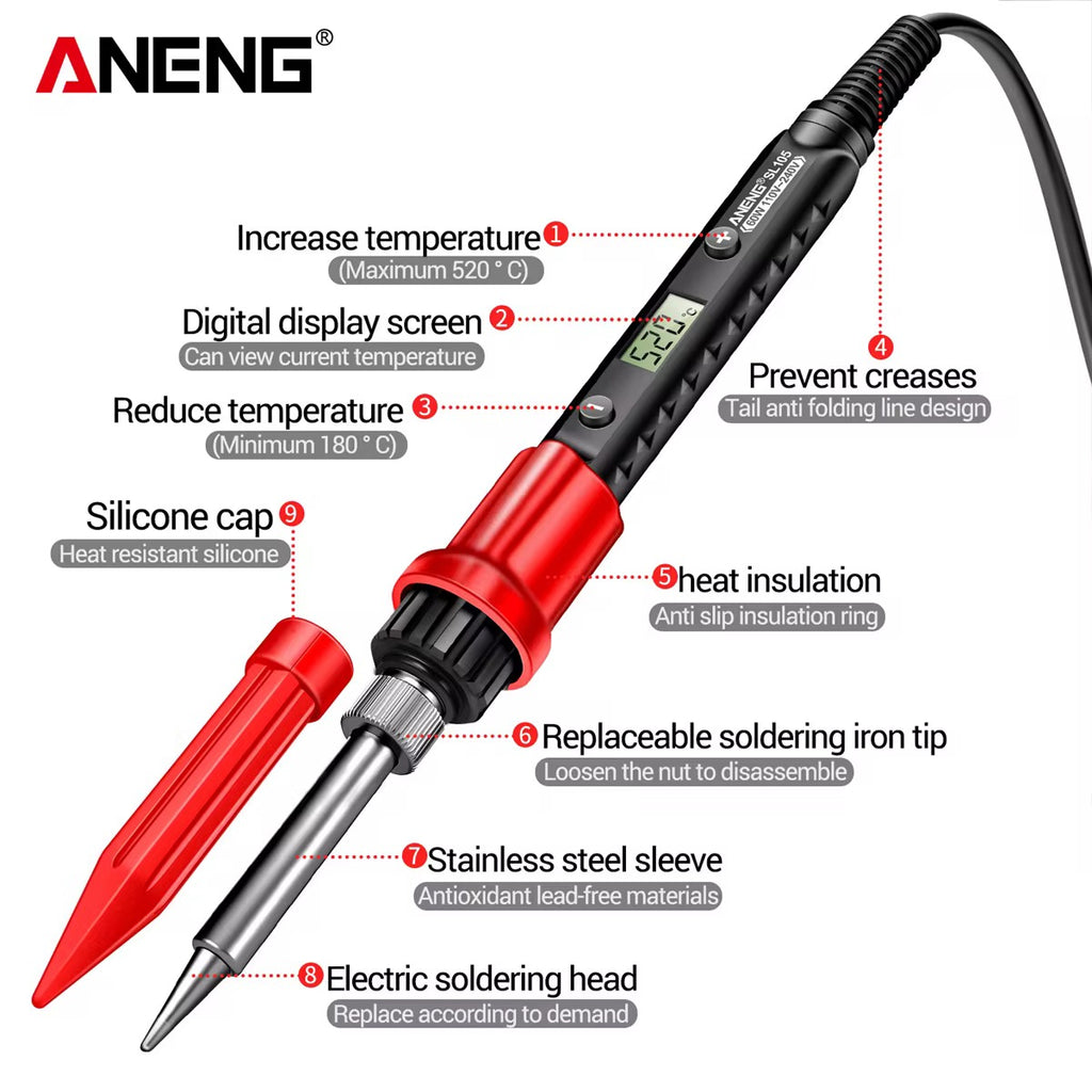 Aneng SL105 60W LCD Adjustable Soldering Iron كاوية لحام متغيرة بالشاشة