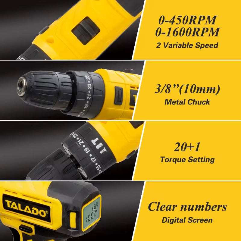 21V Cordless Brushed Drill مجموعة ترابينو متكاملة مع بطارية إضافية