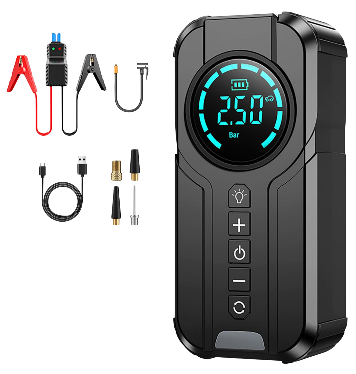 Portable Car Battery Jump Starter with Air Compressor, 1000A 150PSI Peak Jump Starter Battery Pack, 12V Jumper Starter Box باور بانك بطارية سيارة + كمبرسوري هواء