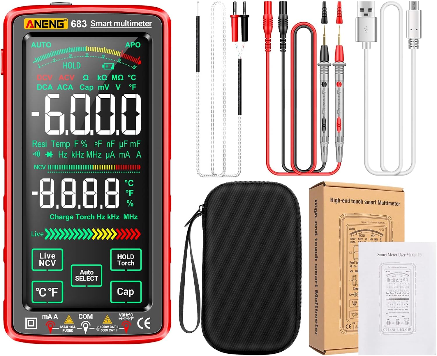 ANENG 683 Touch Smart Multimeter 6000 Counts Rechargeable جهاز قياس شاشة لمس
