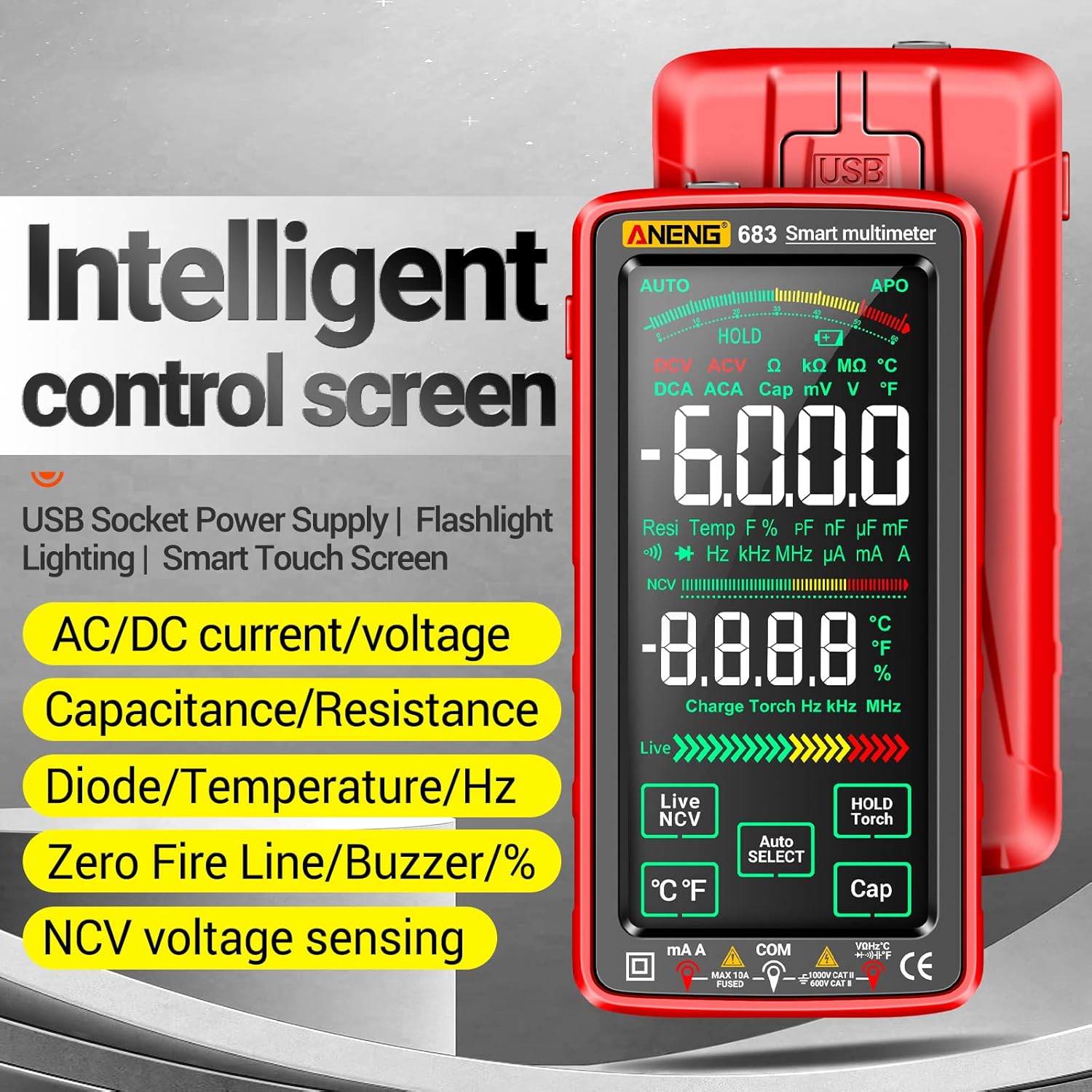 ANENG 683 Touch Smart Multimeter 6000 Counts Rechargeable جهاز قياس شاشة لمس
