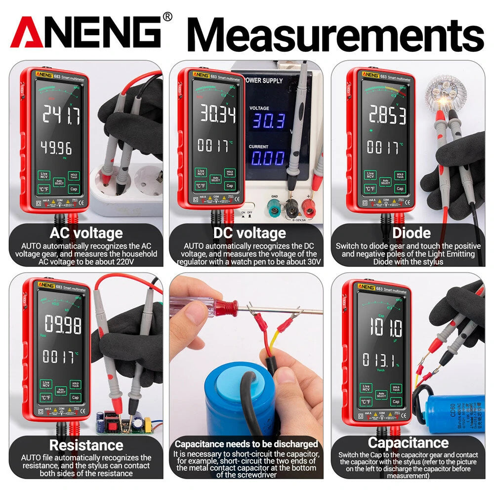 ANENG 683 Touch Smart Multimeter 6000 Counts Rechargeable جهاز قياس شاشة لمس