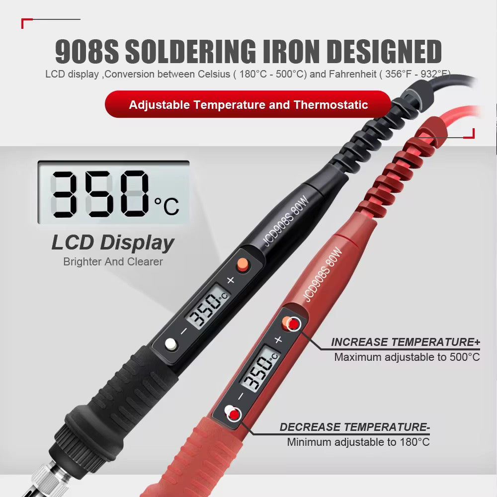 JCD 908S 80W Digital Display Adjustable Soldering Iron كاوية متغيرة الحرارة بالشاشة