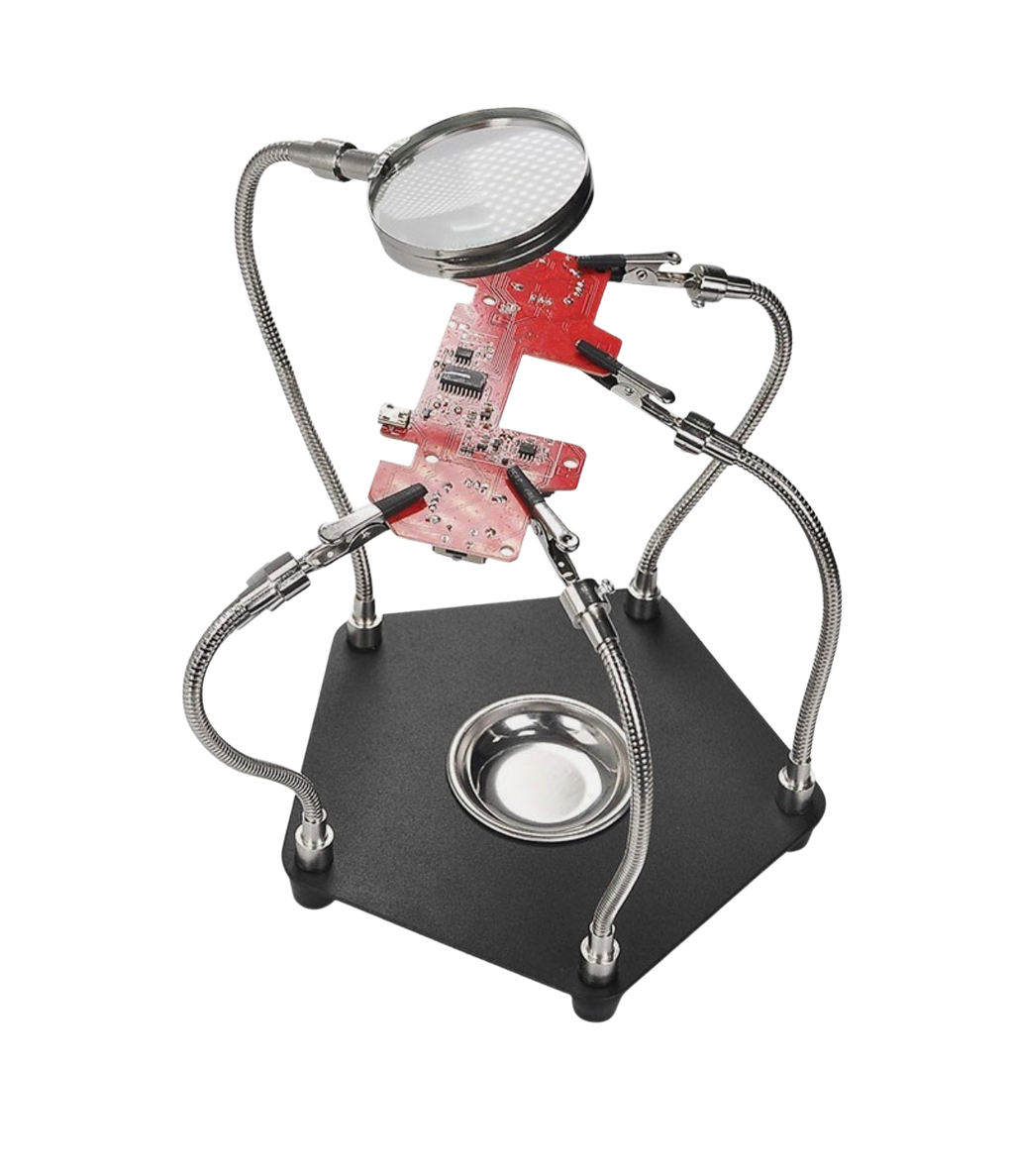 TE-806 Workbench 360° Rotation Welding Tool 5x Flexible Arms Clip & Magnifier حاملة لوحة مع مكبر