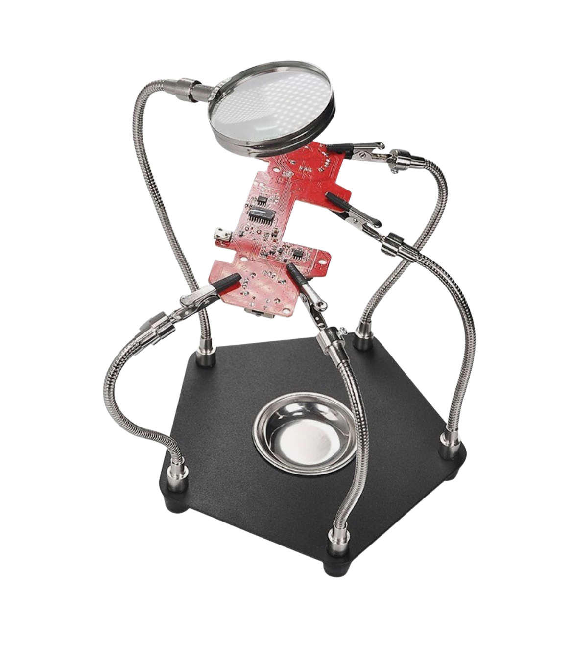 TE-806 Workbench 360° Rotation Welding Tool 5x Flexible Arms Clip & Magnifier حاملة لوحة العنكبوتية مع مكبر