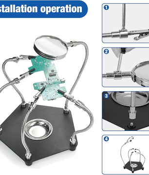 TE-806 Workbench 360° Rotation Welding Tool 5x Flexible Arms Clip & Magnifier حاملة لوحة العنكبوتية مع مكبر