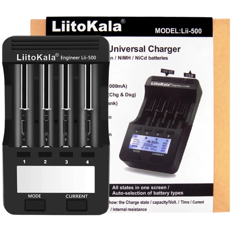 LiitoKala Lii-500 Smart Battery Charger Capacity Tester for Li-ion LiPo Ni-MH NiCd AA AAA 18650 26650 14500 شاحن بطاريات رباعي