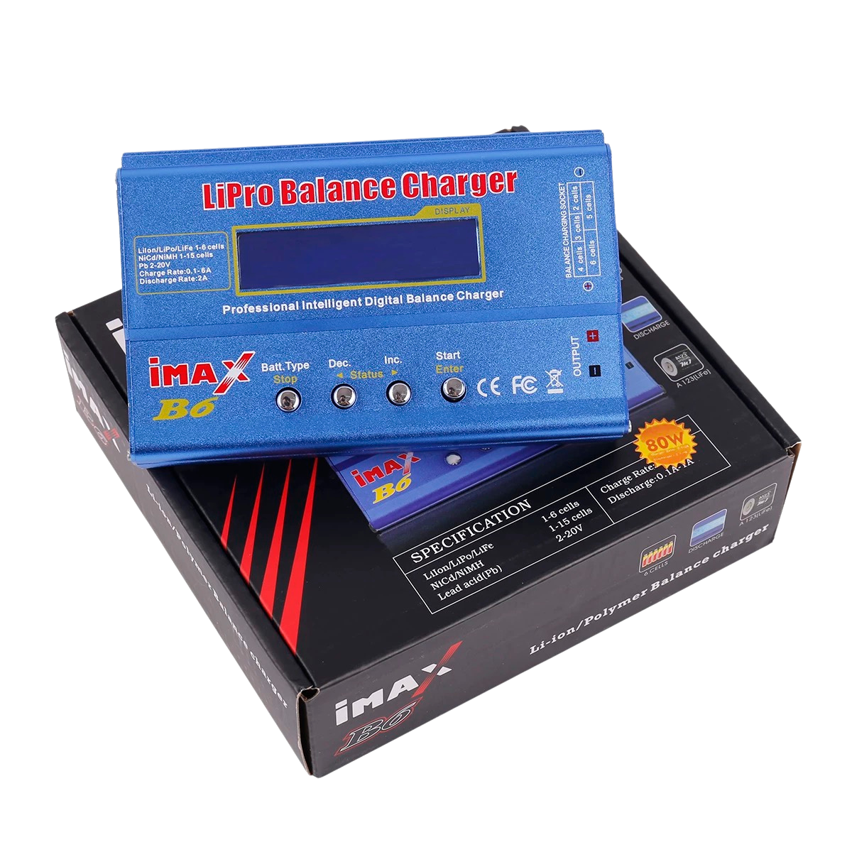 iMAX B6 80W Charger, Lipo Charger, Balance Charger Discharger for LiPo/Li-Ion/LiFe Battery (1-6S)