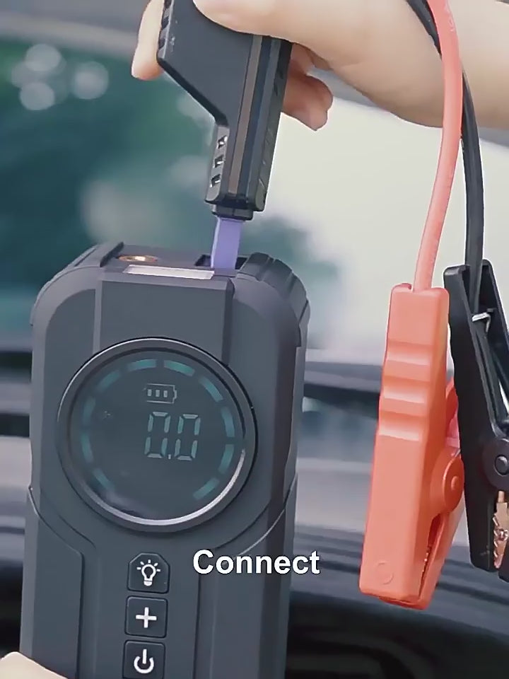 Portable Car Battery Jump Starter with Air Compressor, 1000A 150PSI Peak Jump Starter Battery Pack, 12V Jumper Starter Box باور بانك بطارية سيارة + كمبرسوري هواء