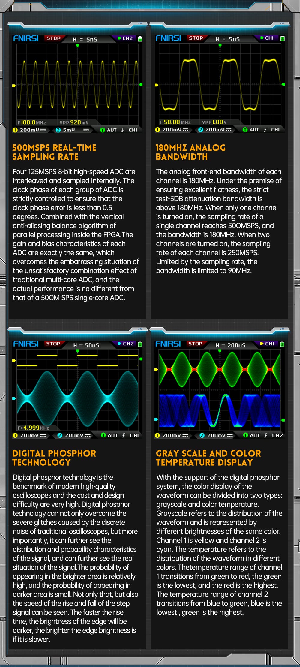FNIRSI® DPOX180H 2 Channel 180MHZ 2-IN-1 Digial Phosphor Oscilloscope & Function Generator