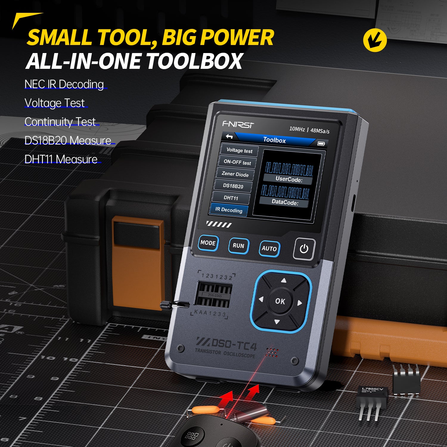 FNIRSI DSO-TC4 3in1 Digital Oscilloscope Transistor Tester Signal Generator 10MHz 48Ms/s Automative Ocsillscope LCR Tester