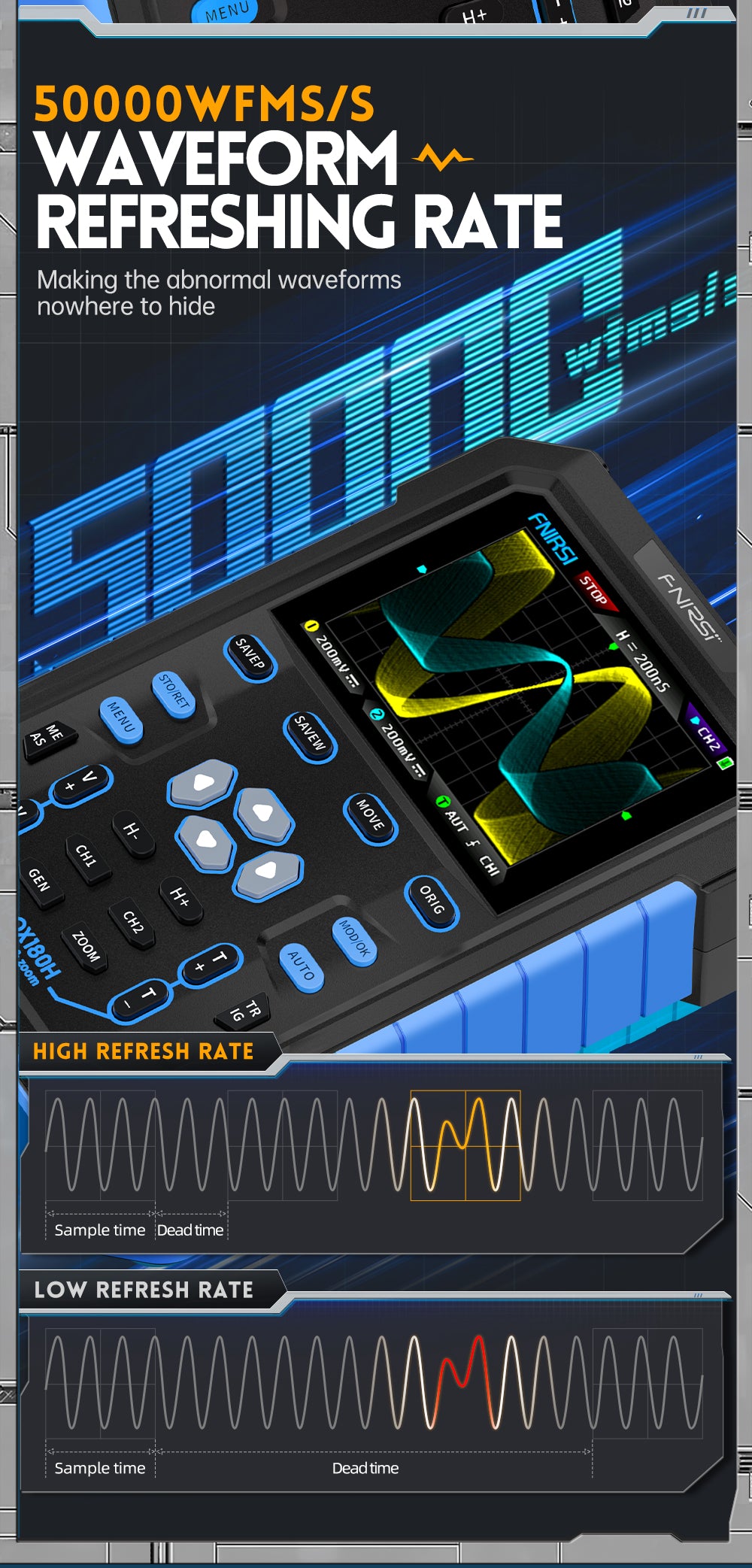 FNIRSI® DPOX180H 2 Channel 180MHZ 2-IN-1 Digial Phosphor Oscilloscope & Function Generator