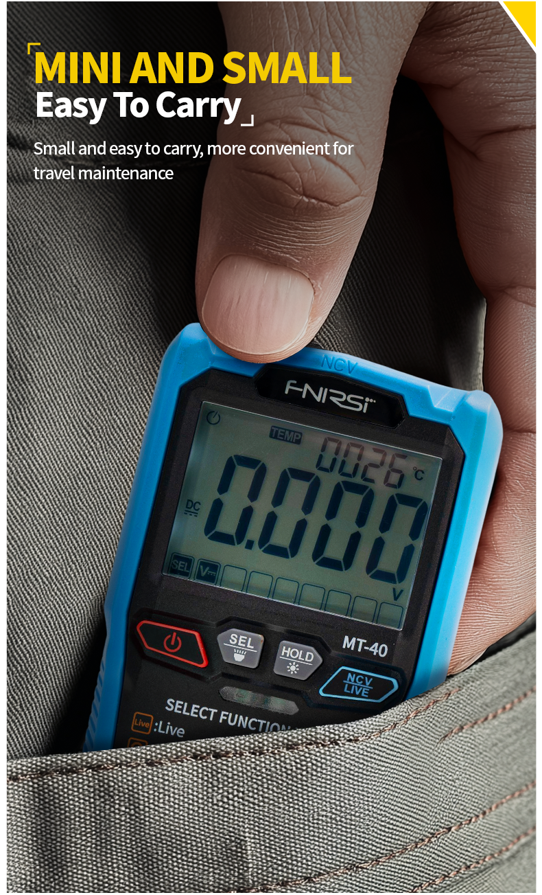 FNIRSI® MT-40 Smart Digital Multimeter 4000 Counts True RMS AC DC Voltage 600V Capacitance Ohm Hz NCV Live Wire Test Auto Range