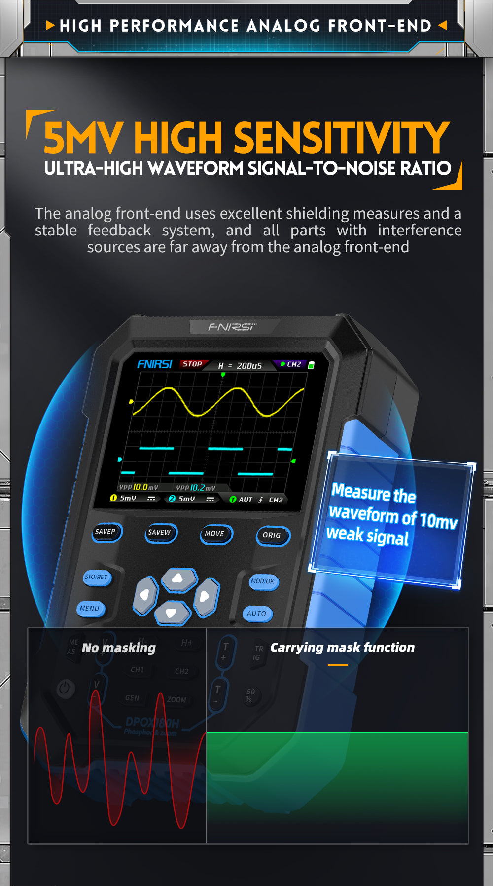 FNIRSI® DPOX180H 2 Channel 180MHZ 2-IN-1 Digial Phosphor Oscilloscope & Function Generator راسم و مولد إشارة