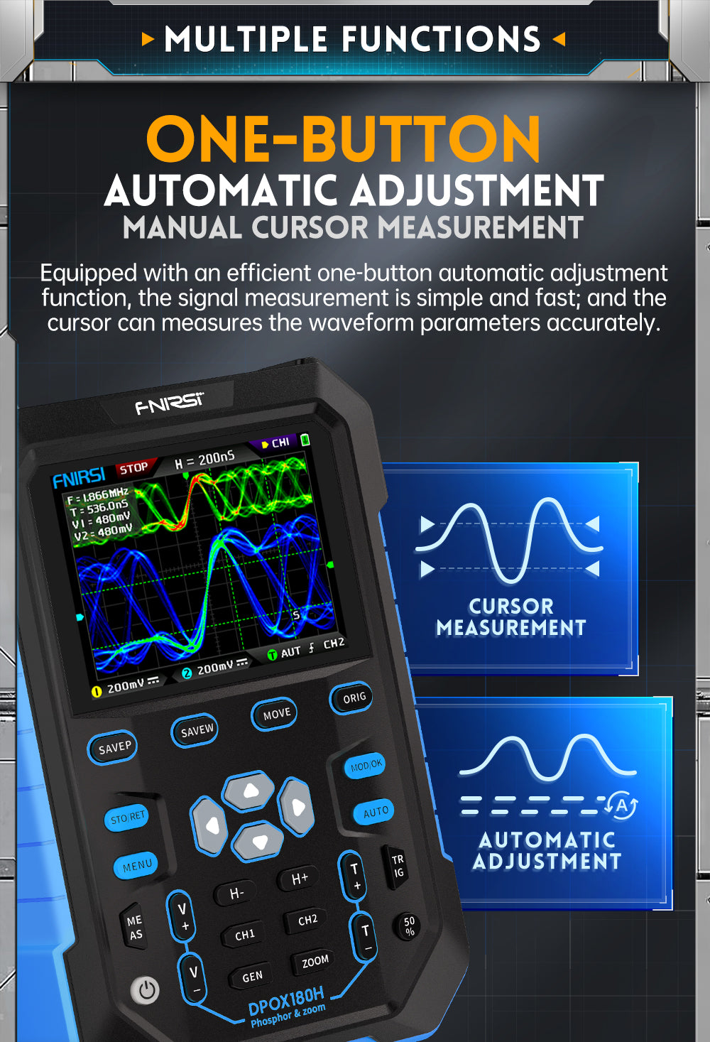 FNIRSI® DPOX180H 2 Channel 180MHZ 2-IN-1 Digial Phosphor Oscilloscope & Function Generator