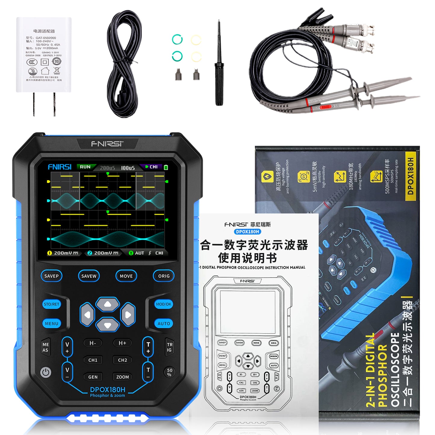 FNIRSI® DPOX180H 2 Channel 180MHZ 2-IN-1 Digial Phosphor Oscilloscope & Function Generator