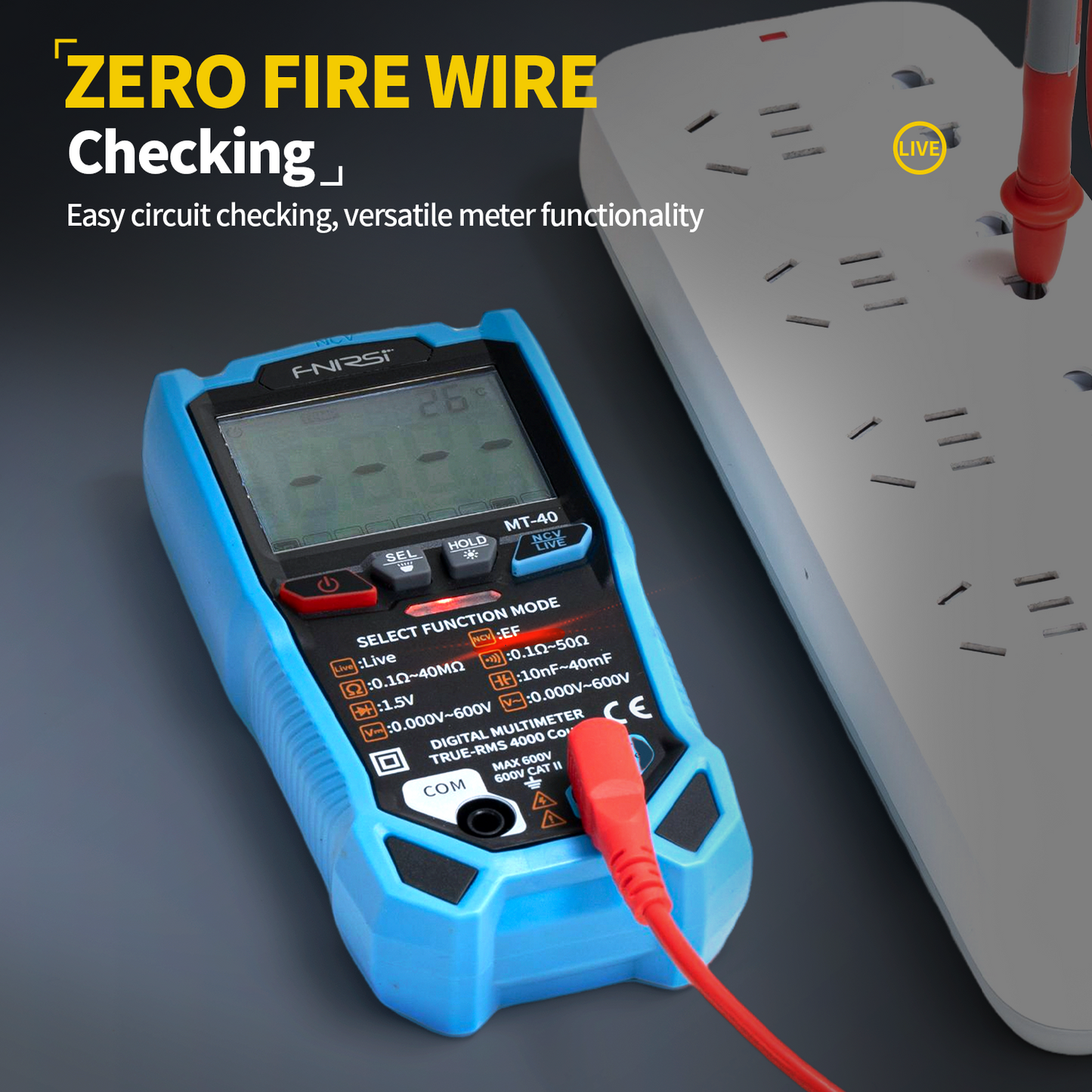 FNIRSI® MT-40 Smart Digital Multimeter 4000 Counts True RMS AC DC Voltage 600V Capacitance Ohm Hz NCV Live Wire Test Auto Range