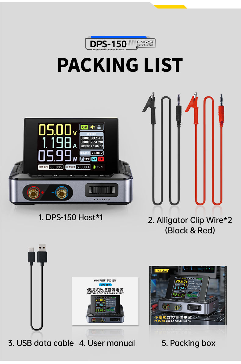 FNIRSI® DPS-150 30V 5A Programmable Mini Portable DC Power Supply