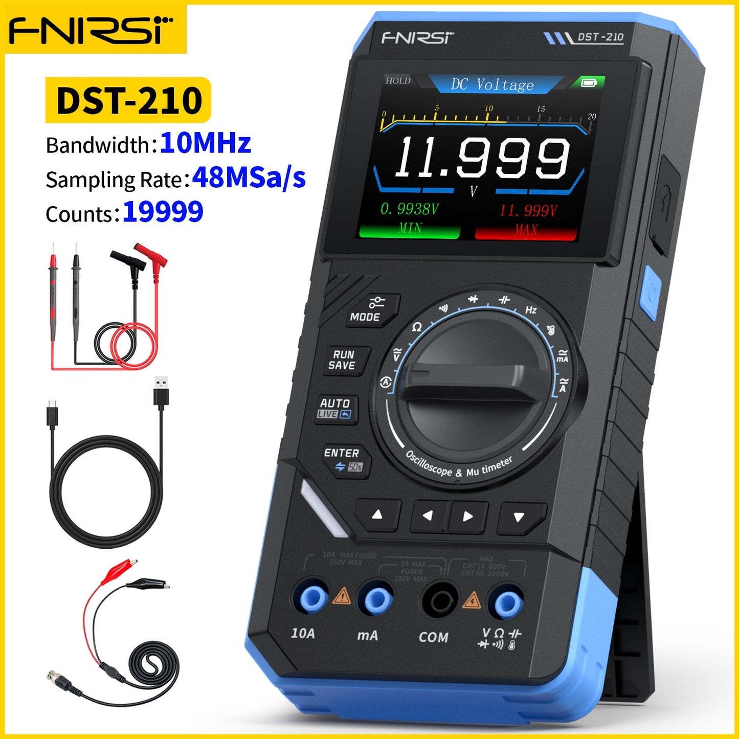 FNIRSI® DST-210 Handheld 3-in-1 Multimeter + 10Mhz Oscilloscope + Signal Generator