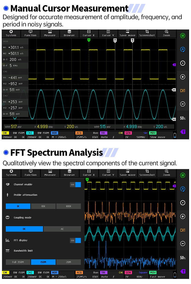 FNIRSI® DPOS350P 4-IN-1 350MHz 1GSPS Touch Screen Tablet Oscilloscope Signal Generator Spectrum Analyzer Frequency Response Analyzer