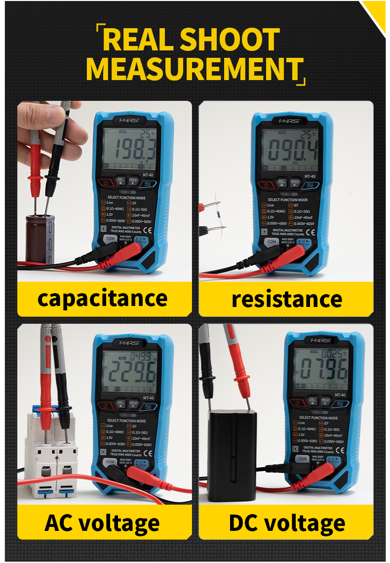FNIRSI® MT-40 Smart Digital Multimeter 4000 Counts True RMS AC DC Voltage 600V Capacitance Ohm Hz NCV Live Wire Test Auto Range