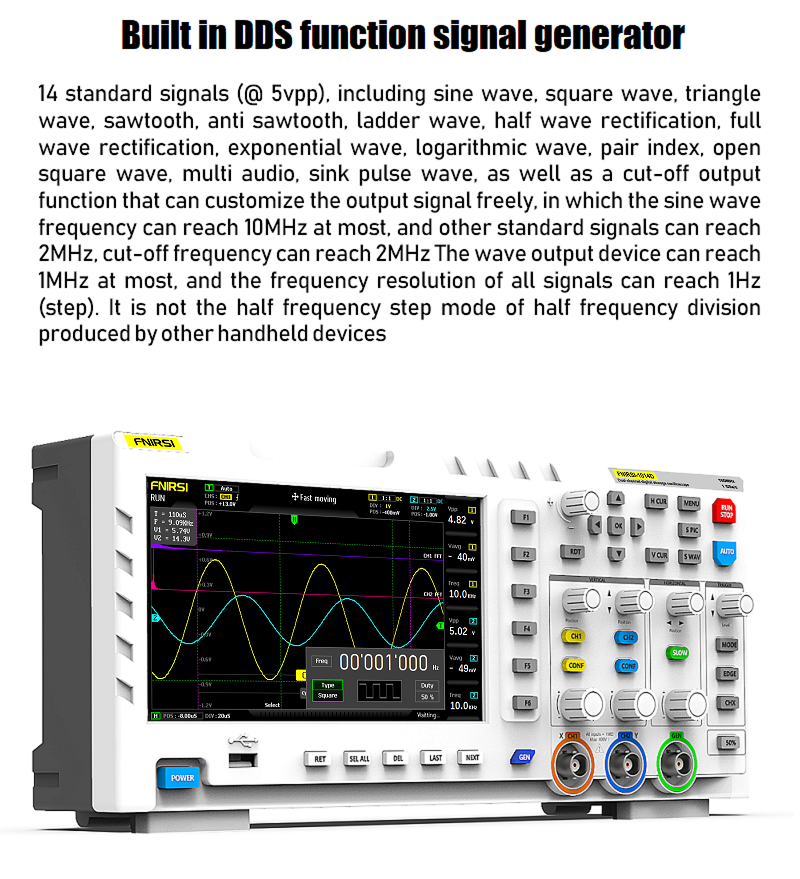 FNIRSI® 1014D 2 in 100Mhz Dual Channel Digital Storage Oscilloscope and DDS Signal Generator راسم و مولد إشارة