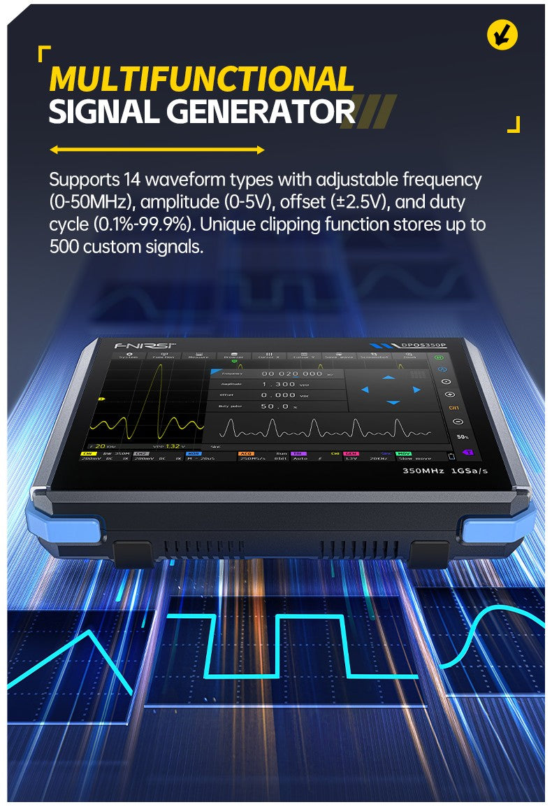 FNIRSI® DPOS350P 4-IN-1 350MHz 1GSPS Touch Screen Tablet Oscilloscope Signal Generator Spectrum Analyzer Frequency Response Analyzer