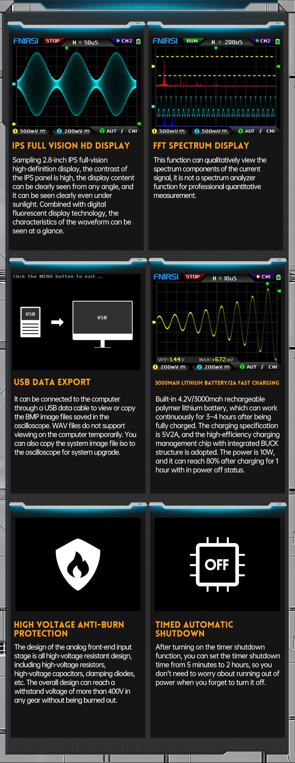 FNIRSI® DPOX180H 2 Channel 180MHZ 2-IN-1 Digial Phosphor Oscilloscope & Function Generator راسم و مولد إشارة