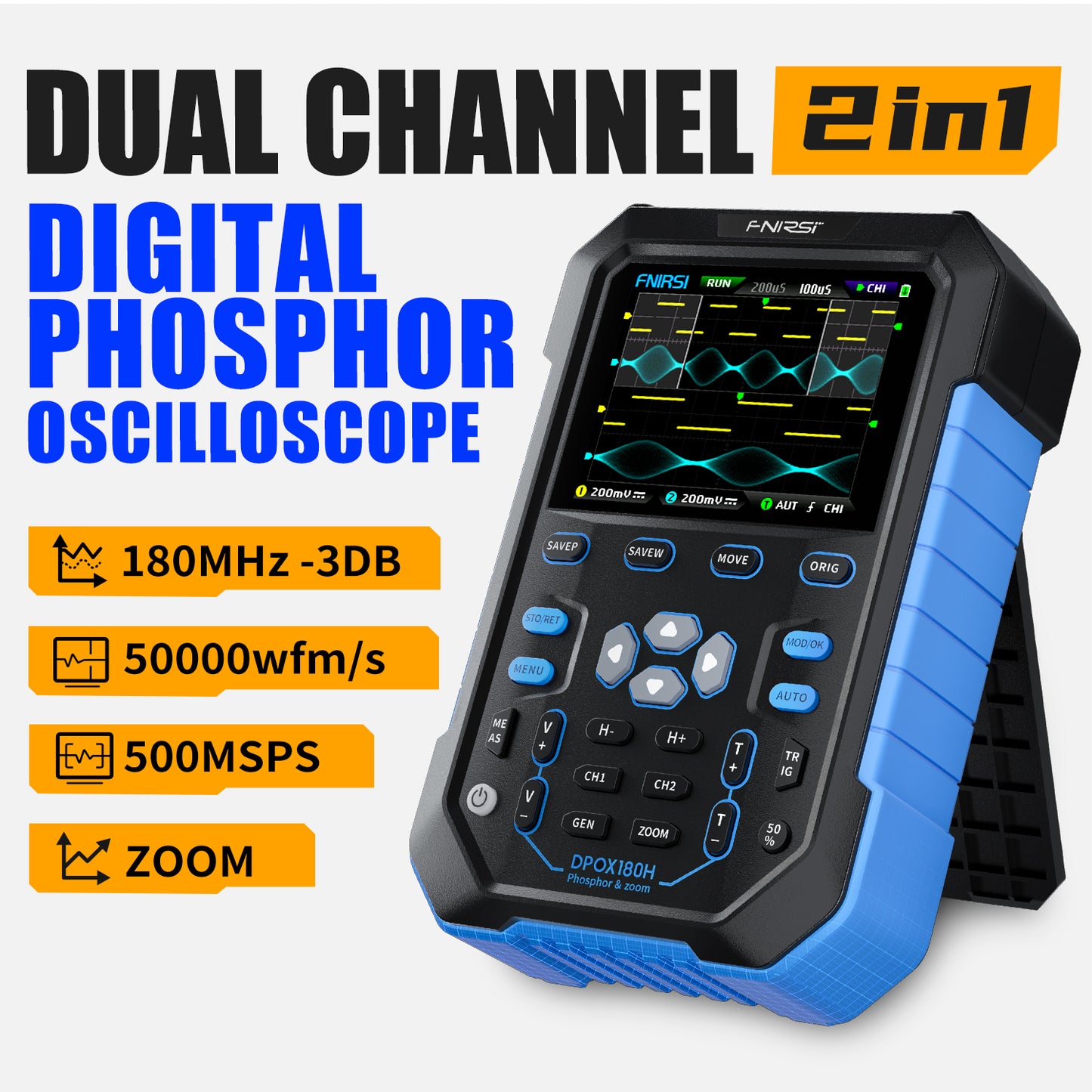 FNIRSI® DPOX180H 2 Channel 180MHZ 2-IN-1 Digial Phosphor Oscilloscope & Function Generator