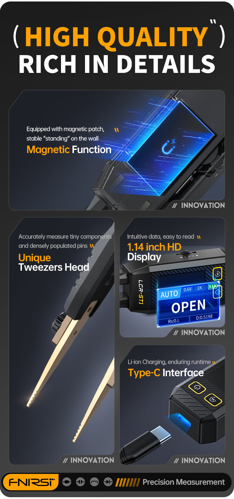 FNIRSI® LCR-ST1 Mini Smart Digital Tweezer LCR SMD ESR Tester ملقاط قياس ديجيتال
