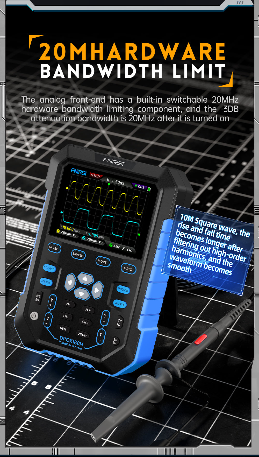FNIRSI® DPOX180H 2 Channel 180MHZ 2-IN-1 Digial Phosphor Oscilloscope & Function Generator راسم و مولد إشارة