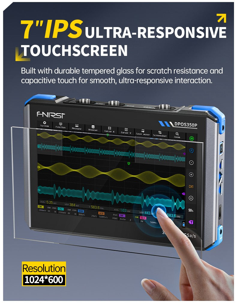 FNIRSI® DPOS350P 4-IN-1 350MHz 1GSPS Touch Screen Tablet Oscilloscope Signal Generator Spectrum Analyzer Frequency Response Analyzer