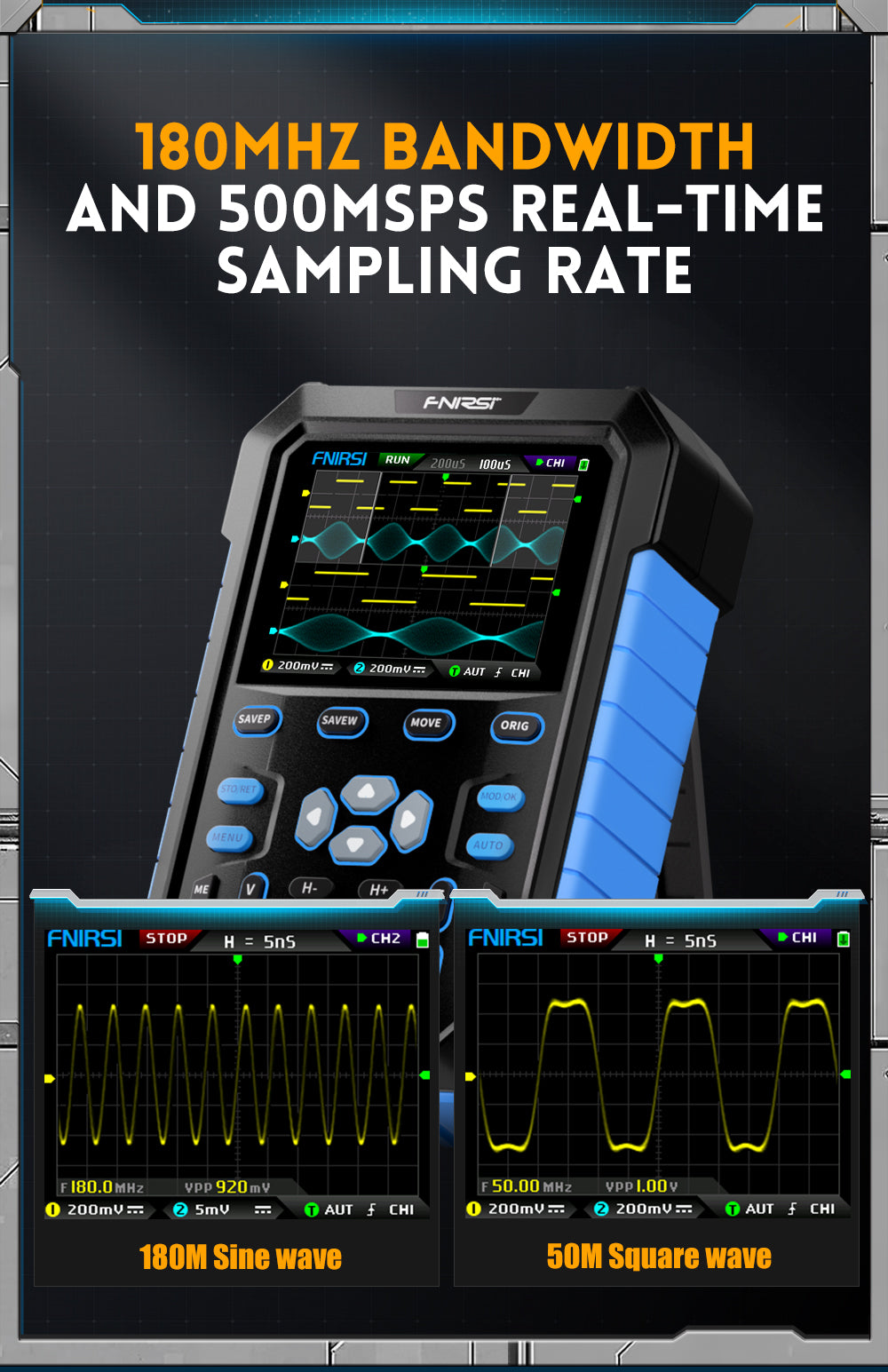 FNIRSI® DPOX180H 2 Channel 180MHZ 2-IN-1 Digial Phosphor Oscilloscope & Function Generator