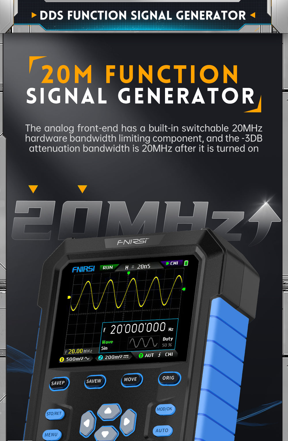 FNIRSI® DPOX180H 2 Channel 180MHZ 2-IN-1 Digial Phosphor Oscilloscope & Function Generator راسم و مولد إشارة